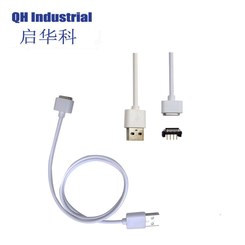 4Pin 2.54mm Pitch Male Female Magnetic Pogo Pin cable Charger Connectors white